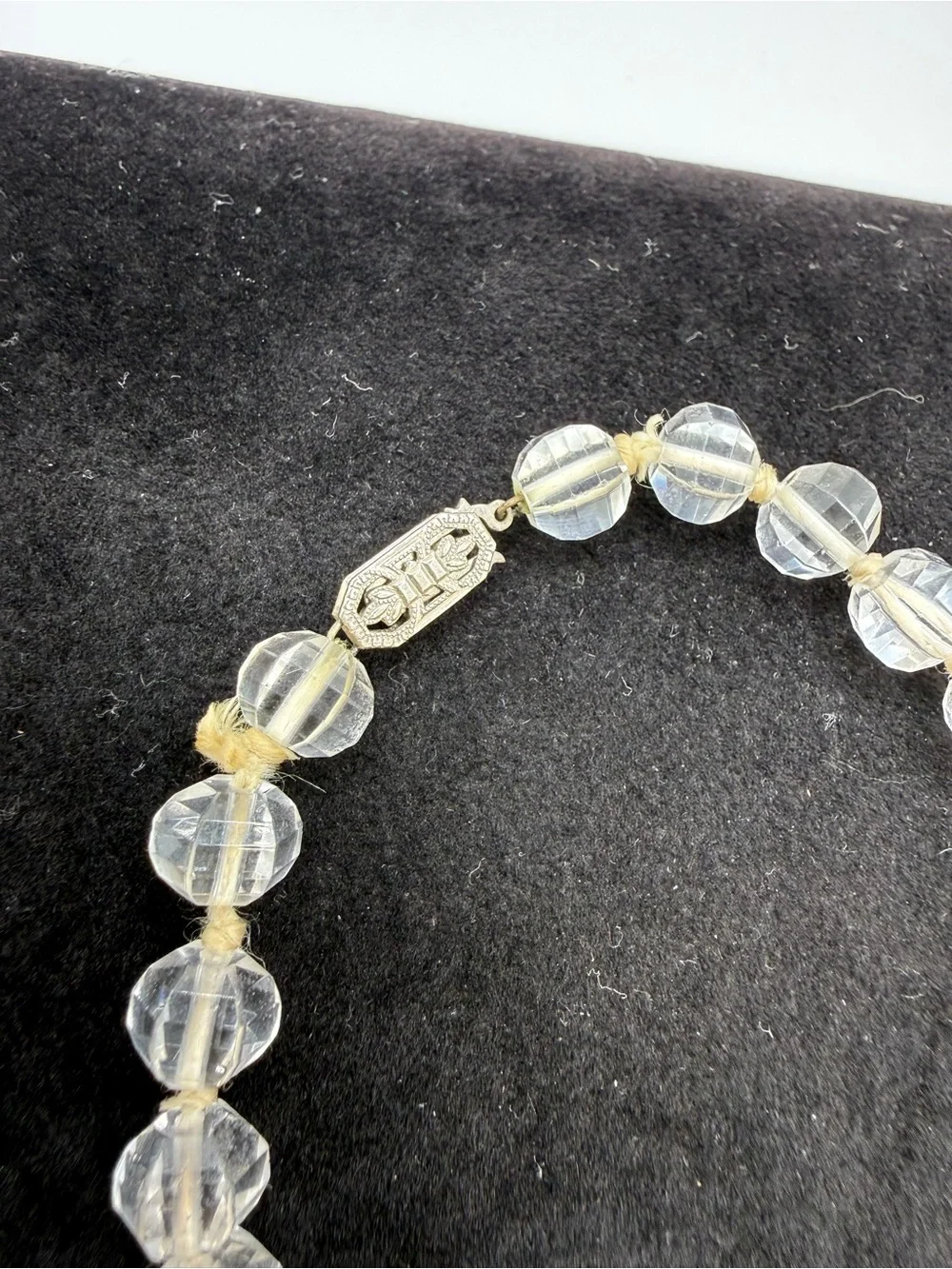 Vintage Art Deco Faceted Clear Crystal Bead Bracelet 14K GF Clasp 8.25”